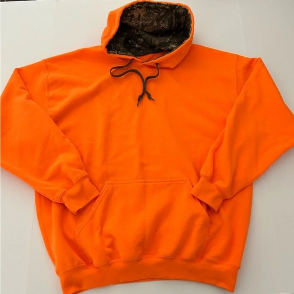 Mossy Oak Bright Orange Long Sleeve Camo Lined Inside Hoodie Size‎ Large